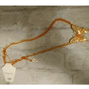 Butterfly Necklace in Gold Plate and Rhinestones NWOT